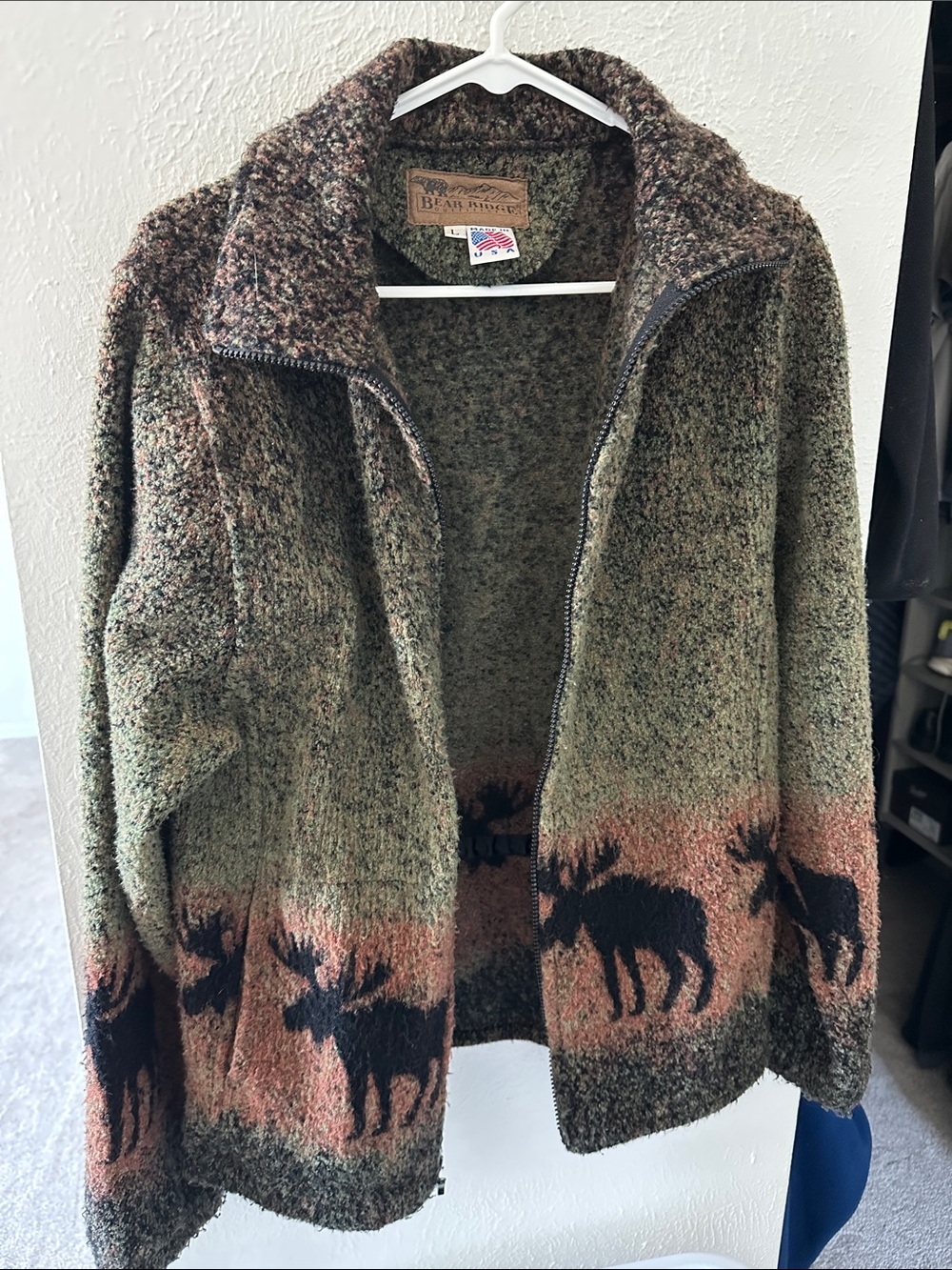 Vintage Bear Ridge Outfitters Sunset Moose Fleece Jacket Size L Mountains